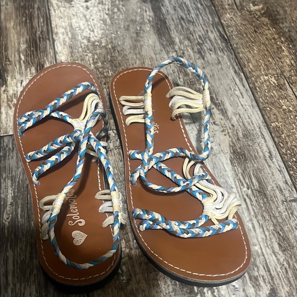 Solemates Braided Sandals in Blue and Tan